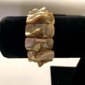 VINTAGE HECHO EN MEXICO BOHO CHUNKY SHINY BLISTER PEARL WIDE STRETCH BRACELET